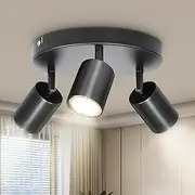 Dehobo LED Ceiling Spotlight 3 Bulbs Round Black 350° - Spotlight Light GU10 Swivelling - Ceiling Light Spotlights LED Vintage Ceiling Spotlight for Living Room Bedroom Kitchen - No GU10 Bulb