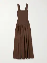 [La Ligne] La Ligne - Stretch-knit And Gathered Linen-blend Midi Dress - Brown - small small Brown