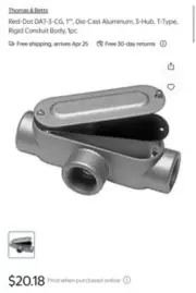 5 TOTAL Red-Dot DAT-3-CG 1" Die-Cast Aluminum 3-Hub T-Type, Rigid Conduit Body