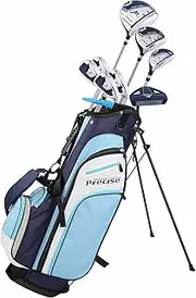 [Precise] M3 Petite Women's Right Handed Golf Club Set Includes 12* Driver, 3 Wood, 21* Hybrid, 6-9 Cavity Back Irons, Pitching Wedge, Putter, Deluxe Stand Bag & 3 Headcovers, Stylish Lite Blue