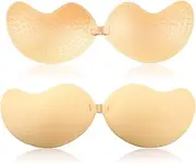 [Ruayia] Adhesive Bra Sticky Bra Adhesive Bra Backless Push-Up Backless Bra Silicone Nipple Pad Reusable Invisible Bra Strapless Beige - A-D