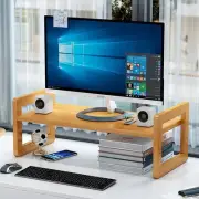 Bamboo Monitor Stand Riser, 2 Adjustable Height Desktop Storage Rack for Lapt...