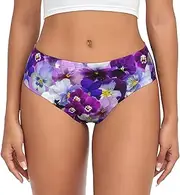 [SAAKE] Purple Flower Print Women's Briefs XS S M L XL XXL 3XL 4XL Plus Size Briefs Bikini Ladies Underpants, Black, Medium