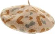 [Holibanna] Warm Woolen Fashion Beret Octagonal Hat Retro Style Leopard Print for Autumn Beige
