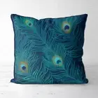 FABFUNKY LTD., PEACOCK FEATHERS on BLUE CUSHION / PILLOW COVER, 18" x 18" NEW
