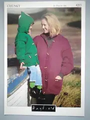 Child/Adult HOODED DUFFLE COAT, 12ply, 24-38" - HAYFIELD Knitting Pattern 4213