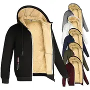Men's Double Layer Fleece Hooded Jacket Sweat Jacket Black White Wine Army Green Navy Blue Hooded Solid Color Zipper Cool Casual Essential Winter Clothing Appa