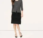 Ann Taylor LOFT Side Pockets Lace Stripe Skirt Size 10 Regular Black Color