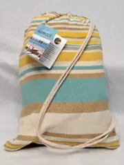 Tree Anchored Lounge Hammock Boho Blue Yellow Stripe 79x39" Deck Yard Pool Kids