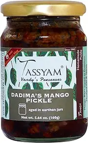 TASSYAM Vp Premium Mango Masala Pickle Bottle 160G | Earth Pots, Hingwale Asafoetida, Fresh Mango Aachar, Teekhi Spices