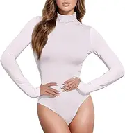 [Caihoyu] Blush Pink Solid Color Pure Plain long sleeve Bodysuits for Women Pack Shapewear Top Sexy Tops for Women Going Out High-Neck, Color 4