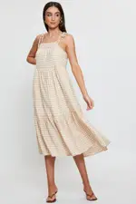 Check Midi Dress Sleeveless Tie Shoulder - Size 14, Women's Midi Dress