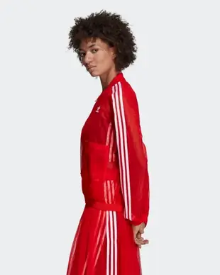 【豬豬老闆】ADIDAS ORIGINALS TRACK JACKET 艷紅色 透明薄紗 立領外套 女款 DW3890