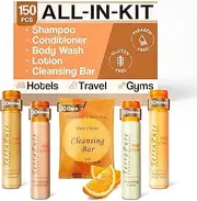 Terra Pure Wild Citrus Toiletries Set | 1-Shoppe Amenities Kit | 1oz Shampoo, Conditioner, Body Wash, Lotion, 1oz Bar Soap | 150 Pieces