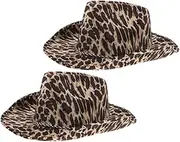 [LIFKOME] 2pcs Leopard Print Cowboy Hats Comfortable Breathable Decor Hats for Parties Stage Performance Unique Animal Pattern for Stylish Fashion Statement