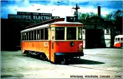 Winnipeg Manitoba Canada Postcard Trolley Interurban Tram RPPC 50s Reprint