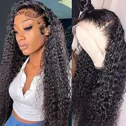 13x4 Lace Front Wigs Human Hair Pre Plucked 180 Density Brazilian Wet and Wavy Human Hair Wigs for Black Women Glueless Curly Lace Frontal Wig Natural Color (22 Inch)