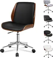 ALFORDSON Home Office Chair Wooden Executive Computer Chair Swivel Kids Adult Armchair Leather Home Desk Chair Height Adjustable Task Chair in Mid Back Study Living Room (Black)