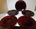 5 CRISTAL D'ARQUES Durand Royal Ruby RED 10" DINNER PLATES Set of 5 Brand NEW