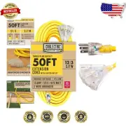 Vibrant Yellow 50 Ft Extension Cord with 3 Outlets - Weatherproof Power Solution