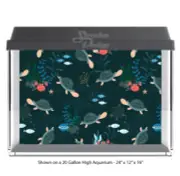 Drawn Dark Blue Turtles Polyester Fish Tank Glass Backdrop Aquarium Background
