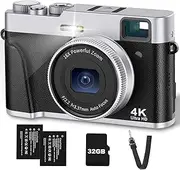 4K Digital Camera with Viewfinder & Flash, Autofocus 48MP Cameras for Photography Vlogging Compact Travel Camera for Adults Teens with Classic Dial, Time Lapse, Selfie, 16X Zoom, 32GB SD Card