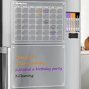 FLAFARY 2Pcs 2025 Acrylic Magnetic Dry Erase Board Calendar for Fridge, 16”x12" Clear Acrylic Dry Erase Board for Refrigerator, Reusable Magnetic Monthly Planner and Whiteboard