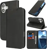 Cavor for iPhone 16 Case, iPhone16 Case Cowhide Pattern PU Leather Book Wallet Magnetic Kickstand Flip Cover Phone Cases with Card Slots(6.1") -Black
