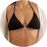 [Fesciory] 14K Gold Sexy Body Chains for Women, Layered Rhinestone Crossover Bikini Bra Body Jewelry, Summer Beach Crystal Belly Waist Chain(9 Diamonds(Silver3)), One Size, Rhinestone, No Gemstone