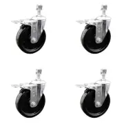 5 Inch Phenolic Swivel 12mm Threaded Stem Caster Set with Total Lock Brake