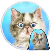 Cats Cute Faces Drawings Grey White Kitten Round Beach Towel