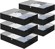 Black Underbed Storage Bags with Clear Window and 2 Reinforced Handles Under Bed Storage Containers for Clothing, Bedding, Comforter (6 Pack)