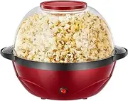 Electric Popcorn Machine, 2 in 1 Popcorn Popper maker, 6 Quart/24 Cup, Nonstick Plate, 850W Electric Stirring with Quick-Heat Technology, Cool Touch Handles, Thicken Transparent Cover