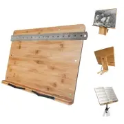 Xlarge 16" X 12" Height Adjustable Bamboo Book Stand W. Magnets/ruler Bar For Ar