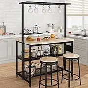 Kitchen Island with Storage, Bakers Rack with Power Outlet, Island Table for Kitchen,3 Tier Microwave Stand Oven Shelf,Large Coffee Bar Table, Storage Shelf for Kitchen Dining Room Living Room,5 Hooks