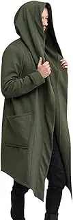 [HanzhuoLG] Men's Midlength Hooded Cloak Coat Solid Color Retro Trendy Cardigan Hooded Jacket Halloween Tops Military Green 3XL