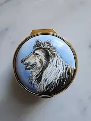 Exquisite Staffordshire Enamel Trinket Box Made in England Shetland Dog