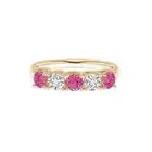 1.2 Ctw Round Pink Tourmaline 925 Sterling Silver Eternity Yellow Plated Ring