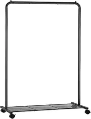 SONGMICS Clothes Rack with Wheels, Metal Clothing Rack for Hanging Clothes, Garment Rack with Mesh Shelf, Rod Holds up to 88 lb,for Bags, Shoes, Storage Boxes, Black HSR25BK