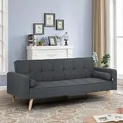 Familand 3 Seater Convertible Futon Sofa Bed, Linen Loveseat Sofa Couch with 2X Pillow, Recliner Sofa Lounge with 3 Adjustable Backrest, Comfy Couch for Small Spaces, Living Room, Bedroom,Load 220kg