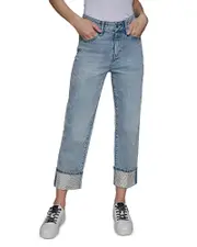 Karl Lagerfeld Paris Rhinestone Cuff Jeans in Ice Blue