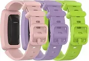 Turnwin Bands intended for Fitbit Ace 2 Bands intended for Kids 6+, Soft Silicone Wristbands Flexible Water Resistant Strap intended for Ace 2 Activity Tracker (Lime,Light Pink,Light Purple)