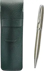 2 Pack Grain Leather Pen Case Moss Green Elegant Silver Rotating Ballpoint Pen Set SASMG-LF01CB-2