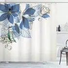 Flowers Shower Curtain, Buds Leaf at The top 69" W x 75" L Azure Blue White