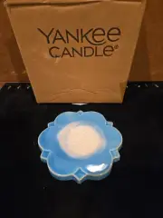 Yankee Candle Coaster Blue- Arabesque Round Glass Tray /Plate Candle Holder 4.5