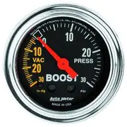 Autometer Traditional Chrome Boost/Vacuum Gauge Mechanical - 10 Feet, 30 inHg/30 PSI, 2 1/16 Inch, AU2403