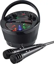Groov-e Portable Party Karaoke Boombox Machine with CD Player, Bluetooth Wireless Playback, Party Effect Lighting, Mic & Voice Control - 2 Microphones Included - Black