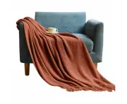 Anyhouz 127*172cm Red Blanket Home Decorative Thickened Knitted Corn Grain Waffle Embossed Winter Warm Tassels Throw Bedspread