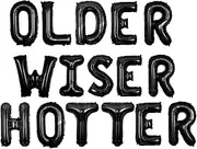 Older Wiser Hotter Balloon Banner Black, Funny Birthday Party Decorations for Adults, Death to My Youth 30th 40th 50th 60th 70th 80th Birthday Party Supplies with Wine Glass Champagne Foil Balloon
