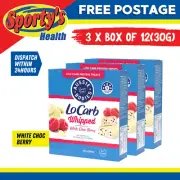 AUSSIE BODIES LO CARB WHIP'D PROTEIN 3 BOXES OF 12, 36 X 30G WHITE CHOC BERRY